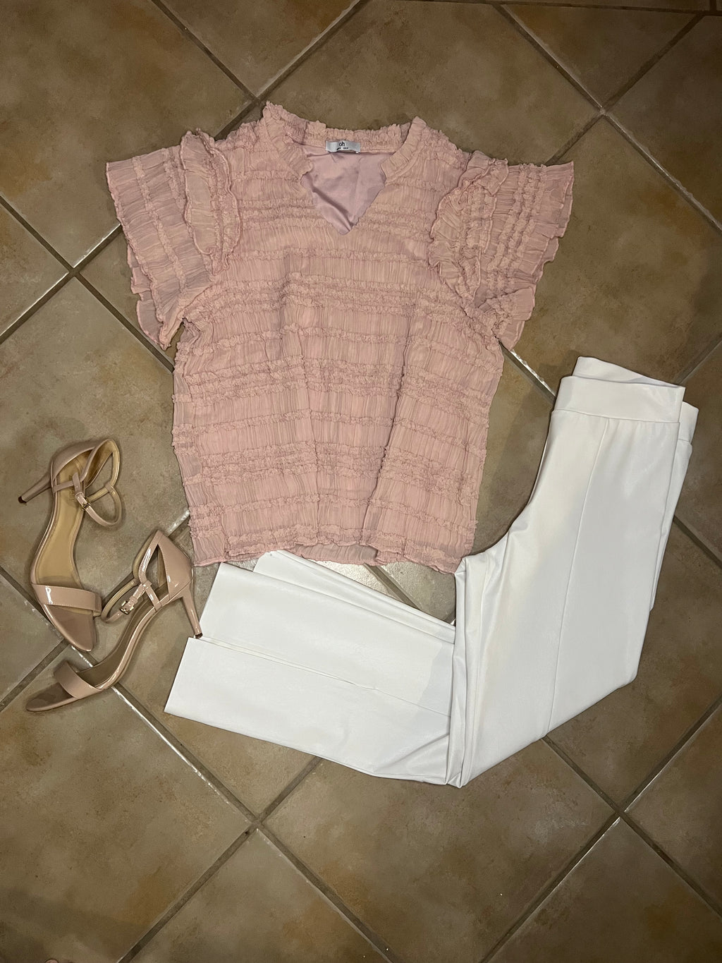 Tiffany Frill Notched Flounce Sleeve Blouse