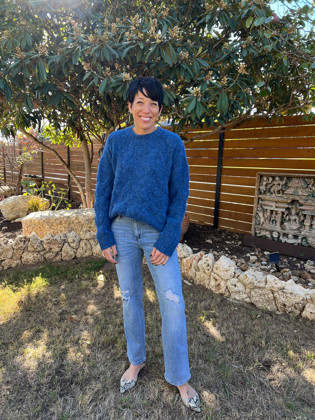 Dee Dee Cable Knit Cozy Sweater in Blue