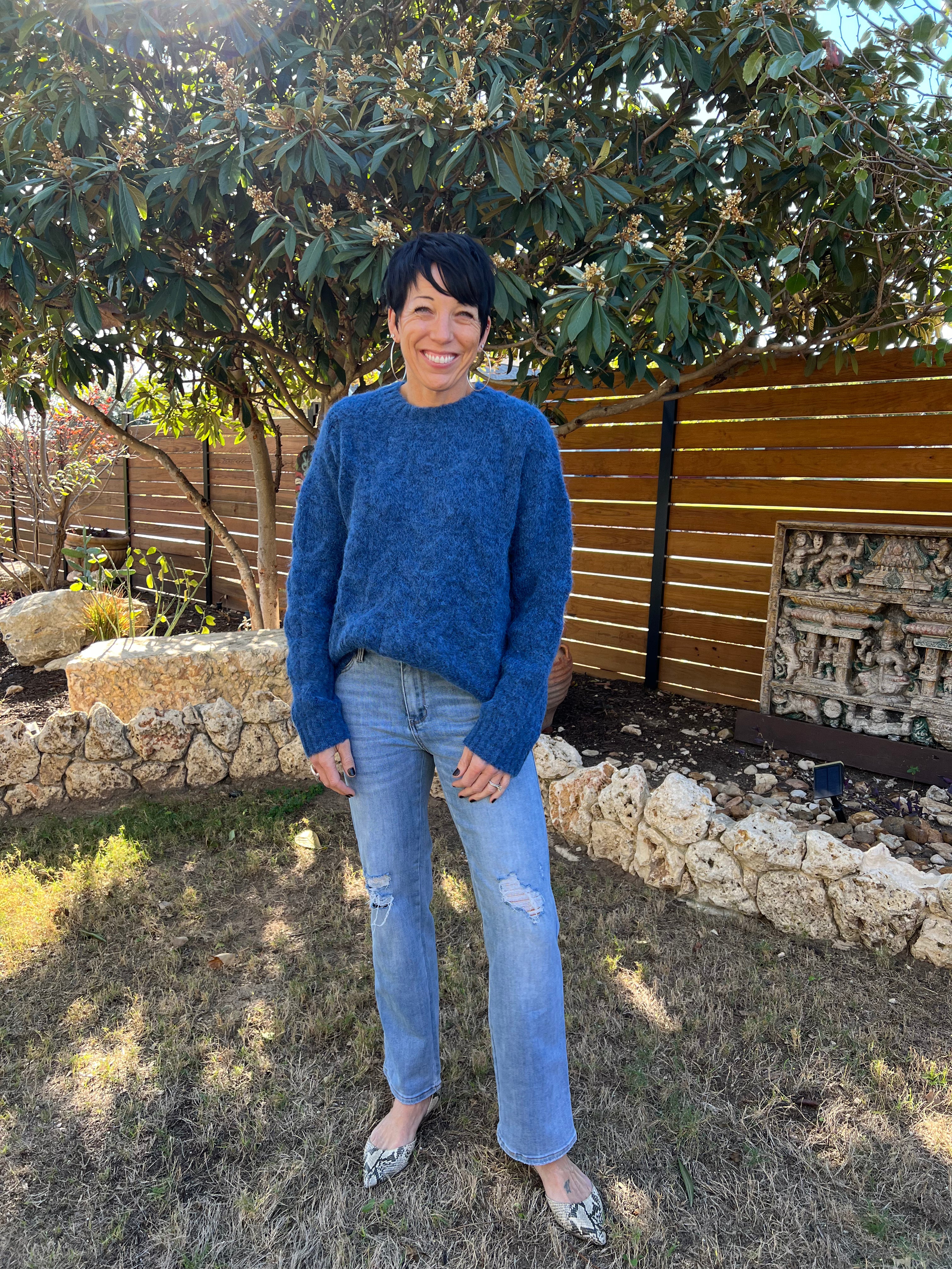 Dee Dee Cable Knit Cozy Sweater in Blue