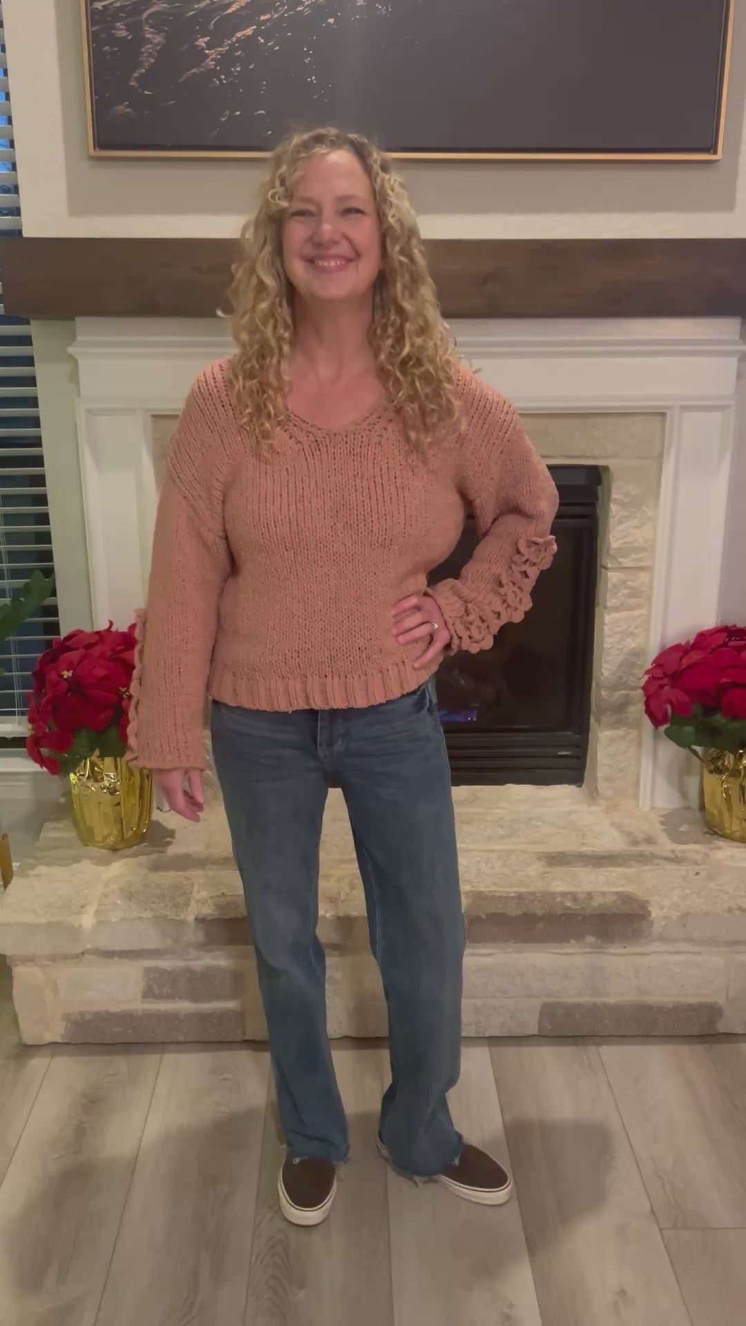 Bradi Chunky Knit Sweater with Flower Detail Sleeves