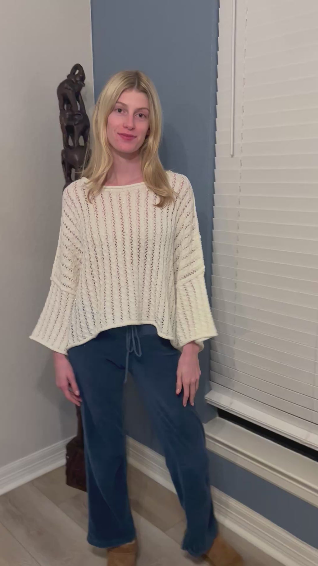 Kyla Cable-Knit Openwork Round Neck Cropped Sweater