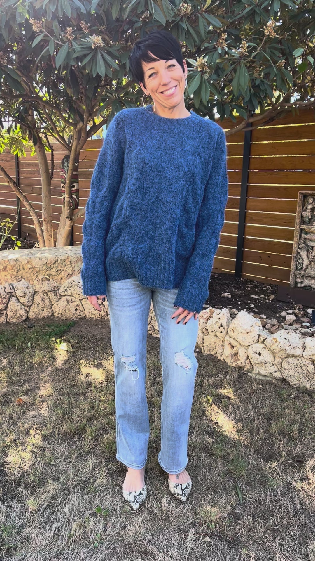 Dee Dee Cable Knit Cozy Sweater in Blue