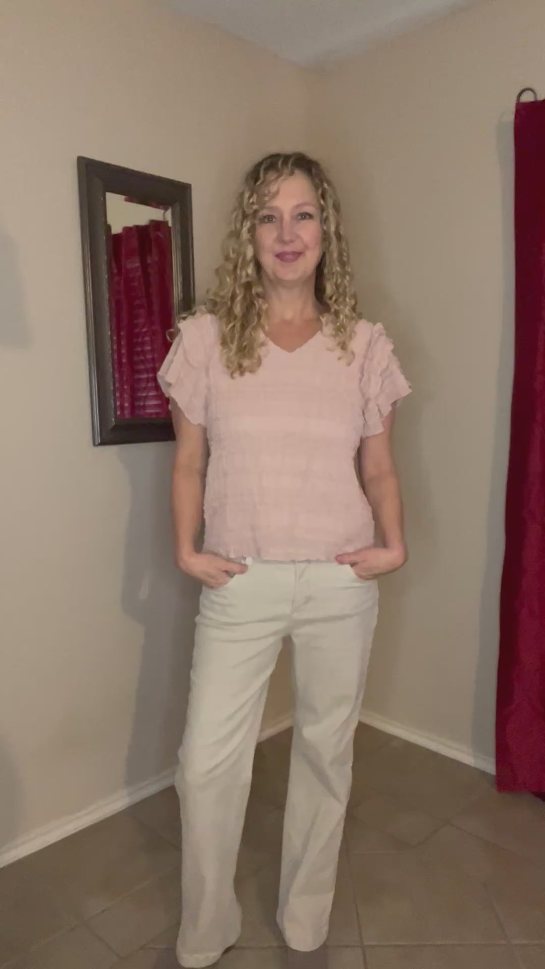 Tiffany Frill Notched Flounce Sleeve Blouse